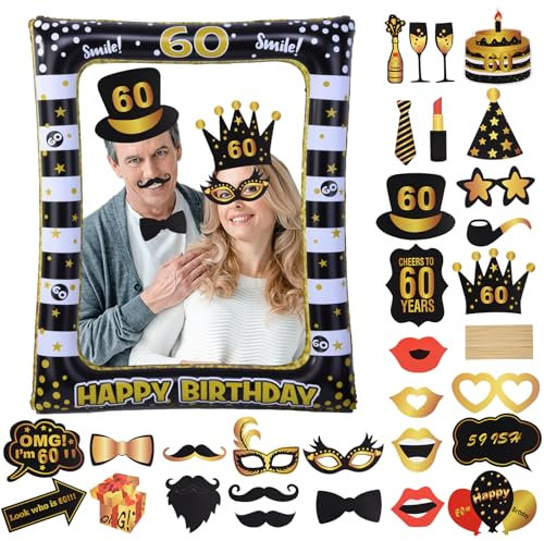 ORUZA 60. Geburtstag Foto Requisiten, 30 Stück Photo Booth Props Dekoration Accessoires, Geburtstag Accessoires für Geburtstagsfeier Lustige Party Requisiten Selfie Requisiten Geburtstag Deko