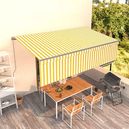 Gecheer Tenda da Sole,Retrattile Manuale,con Paresole,Giallo e Bianco,5x3 m,per Muro,Tenda da Sole Estensibile,Tenda Esterno Sole,Tenda Balcone,Tenda Sole Esterno,Tenda da Patio Terrazzo