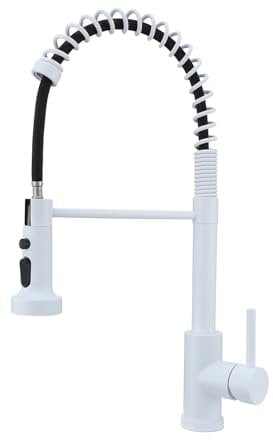 MIFULY White Copper Kitchen Tap with Pull Out Sprayer, Commercial 360 Swivel
