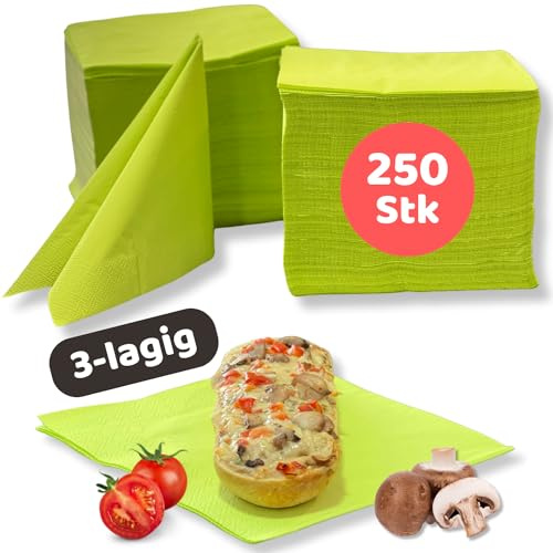 Home Melody Servietten Gelbgrün | 250 Stück | 33 x 33 cm | 3-lagig | 1/4-Falz | ideal geeignet für Gastronomie, Haushalt, oder Feste, hochwertige Servietten | Papierservietten Großpackung | Napkins