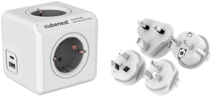 Cubenest PowerCube Rewirable USB A+C PD 20W | Reiseadapter (EU/US/UK/AU) | Typ F | Red Dot Design Award, Grau