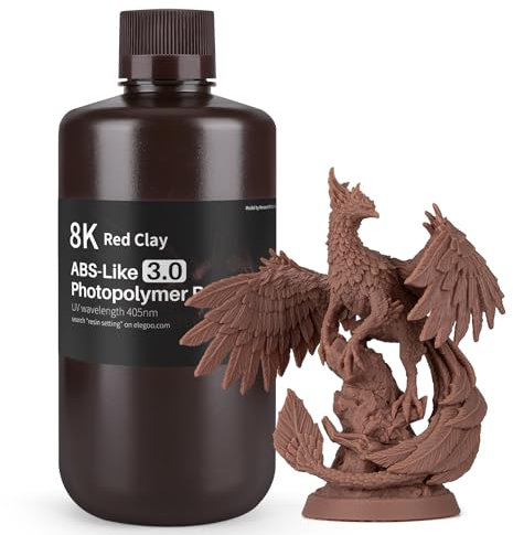 ELEGOO 8K ABS-Like Resin 3.0, LCD UV Rapid Resin Hohe Präzision, Nicht Spröde, Verbesserte Festigkeit und Zähigkeit für LCD/DLP 3D Drucker Photopolymer Resin Roter Ton 1000g