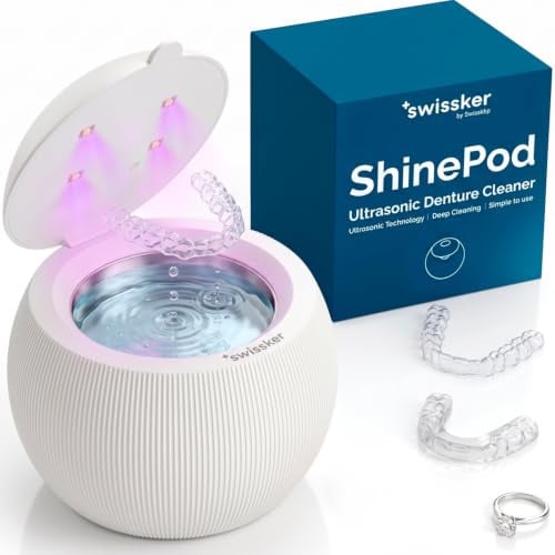 ShinePod Ultraschall Dental Pod Cleaner | Ultraschall-Halterungsreiniger Maschine | Mundschutz Reiniger | Nachtschutzreiniger | Aligner Reiniger | Zahnersatzreiniger | Zahnreinigungspad - Weiß