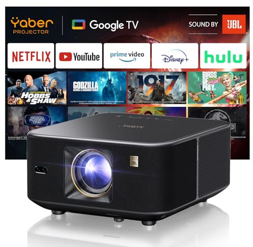 Yaber K3 Smart Beamer 【 Google TV & Sound by JBL】 Tageslicht Beamer mit WiFi 6 & Bluetooth, Projektor für Outdoor & Heimkino, Auto-Bildeinstellung, Netflix & 7000+ Apps (Schwarz)