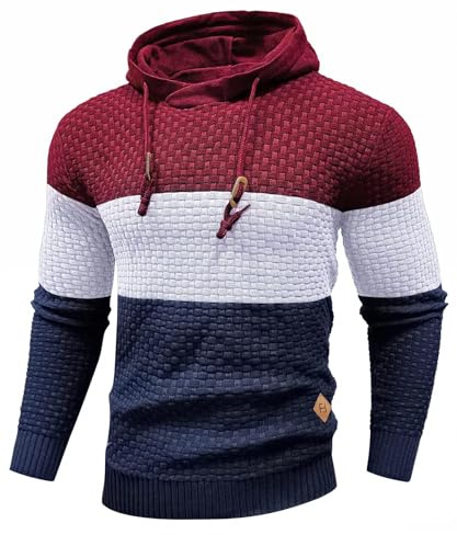 HYPESTFIT Hoodie Herren Pullover Langarm Kapuzenpullover Farbblock Gestrickt Hooded