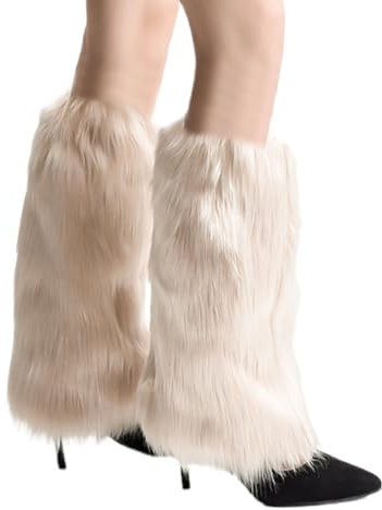 KGDUYC Scaldamuscoli da donna Abbigliamento in pelliccia, scaldamuscoli y2k, per stivali, scaldamuscoli, copristivali in pelliccia sintetica, scaldamuscoli in peluche, 20 cm (albicocca)
