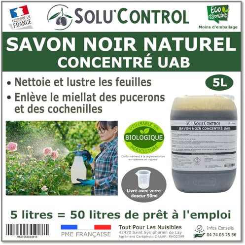 Savon Noir Naturel Concentré UAB Solu'Control, 5 litres, Nettoyant Feuilles et Enlève Miellat - pucerons - cochenilles