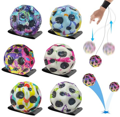 LETTERASHQP Ball Mit Schnur Kinder 6 Stück Springball mit Schnur Bouncing Ball Toy Handgelenk Returnball Moon Space Ball Hohe Springender Gummiball Wrist Ball für Kinder Innen und Außen