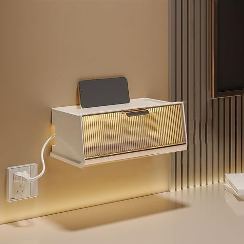 Onxyrbyte TV Décodeur Boîte de Rangement Murale,Boîte De Rangement Muralepour Routeur WiFi Étagère de Routeur Murales,Meuble Box Internet,pour Gestion des câbles pour Salon,Chambre,Bureau