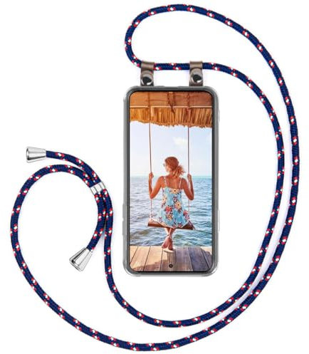 moex Handykette für OnePlus Nord 4 Hülle mit Band abnehmbar, Handyhülle mit Kette zum Umhängen, Handyband Kordel Umhängehülle, Necklace Handy Umhängeband, Blau Rot