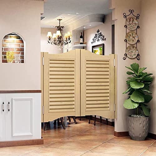 Solid Wood Swing Door for Retro Style Cafe with Auto Close Feature Ideal for Shopping Malls Kitchen and Restaurants Half Waist Design with Louvered Panels Perfect for Partitioning Parlor and