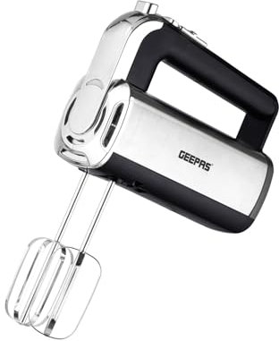 GEEPAS Electric Hand Mixer | Electric Whisk with Storage Base 5-Speed & Turbo Eject Button Handheld Food Collection Cake Mixer Stainless Steel Beaters & Dough Hooks for Whipping Cream 400W Ultra Power