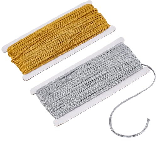 MAYJOYDIY 60 m × 3mm Geflochtene Soutache Kordel Zum Nähen Geflochtene Kordel Faden Zum Auffädeln von Perlen Quilten Beschneiden Basteln Herstellen von Zubehör (Gold Und Silber)