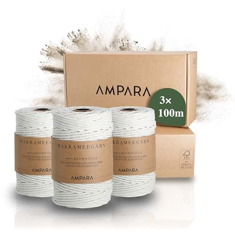 Ampara - Echtes Makramee Garn 4mm x 300m, 100% Baumwollgarn (Garn Makramee ohne Chemie für hochwertige Handarbeitskunst)