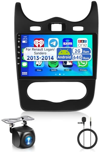 2G 64G 10 Radio para Coche con para Renault Logan 1 Sandero 2009-2015/Dacia Duster 2010-2017 con Carplay Android Auto,Pantalla táctil Bluetooth RDS/FM Radio,WiFi Navi/AHD Cámara de visión Trasera