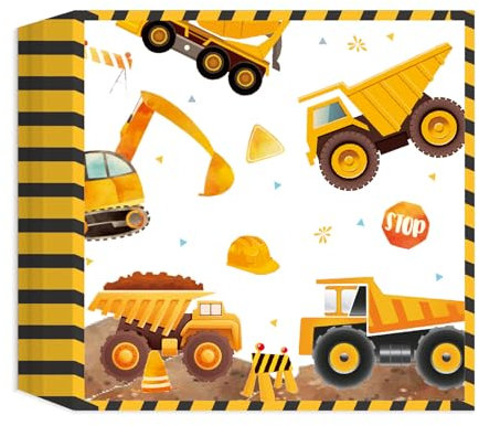 40 Stück Bagger Servietten,Baustelle Servietten für Geburtstag, Servietten Tischdeko Baufahrzeug Bulldozer Radlader, Traktor Servietten Kindergeburtstag,Einweg Papierservietten, 33 x 33 cm