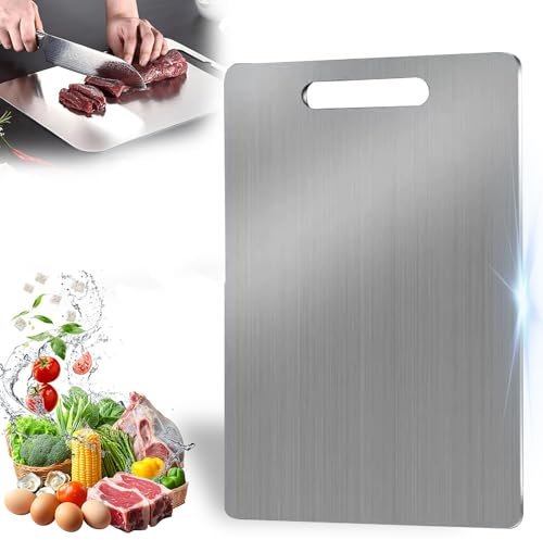 Planche a Decouper en Titane, 34 * 23 cm Planche a Decouper des Deux Côtés Titanium Cutting Board Planche a Decouper Inox, pour Couper la Viande, les Fruits et les Légumes (1 Pièces)
