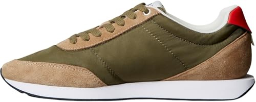 Calvin Klein Herren Runner Sneaker Retro Mix mit Logo, Mehrfarbig (Capers/Khaki/Flame Scarlet), 39
