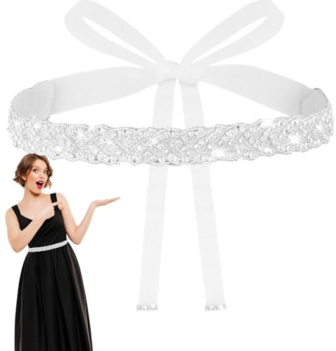 Strass Taillengürtel für Damen,Kristall Silber Brautgürtel,Braut Glitzernder Kristallgürtel für Hochzeitskleider,Glitzerbandgürtel für Jeanskleider(Weiß)