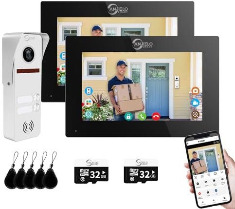 Sistema di videocitofono cablato 2 unità 7 pollici Touch Monitor WiFi Kit videocitofono, monitoraggio, 3 in 1 sblocco per casa appartamento, Tuya (Bianco)