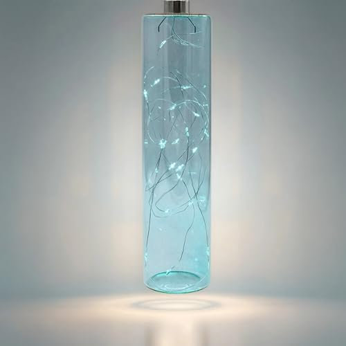 LED Glas Pendelleuchte Petrol blau mit Timer - 24 x 6 cm - Deko Hängelampe Batterie betrieben warm weiß beleuchtet - Dekoleuchte Stimmungslicht Hängeleuchte Glaslampe Innenleuchte kabellos