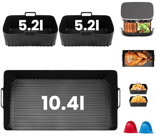 Accesorio para freidora de aire caliente Ninja Foodi Flexdrawer 10,4 L AF500EU, nueva actualización, 3 unidades, molde de silicona reutilizable, molde de silicona para Ninja Flex Drawer Dual Zone