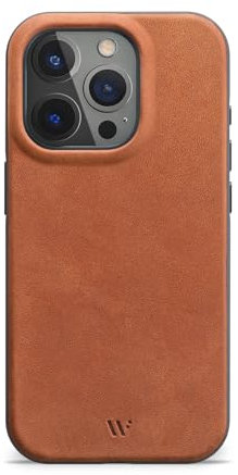 WIIUKA Hülle für iPhone 15 Pro, Leder aus Deutschland, Lederhülle extra Dünn, Premium Handyhülle, Case, Qi, skiin More 360° Vintage Cognac Braun