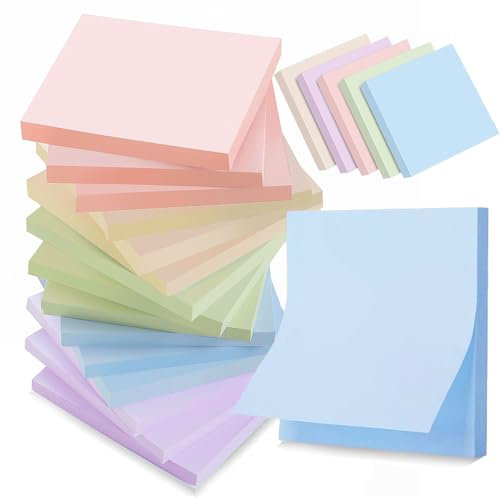 BAISEN 1050 Pieces Pastel Sticky Notes (76x76mm) - Removable Colored Self Adhesive Square Memo Pads for School Office Home Supplies -15 Pads/5 Colors