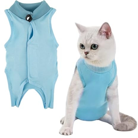BFUZXY Katzenbody nach OP Recovery Suit,Katzenbekleidung für Katzen Kätzchen,Einteiler Atmungsaktiv,Leckschutz für Bauchwunden Kastration Spay,Katzen Body Operation,Wiederherstellung Anzug (S-Blau)