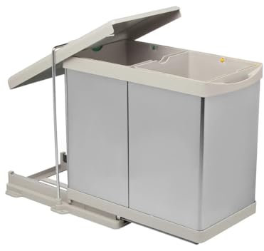 Aspira Home Ausziehbarer Küchen Mülleimer „ECO 2 Steel | Volumen: 2x 14L | Mülltrennsystem | Küchenschrank | Herausnehmbarer Inneneimer | Abfallsammler | Edelstahl/Anthrazit (ECO 2 STEEL)