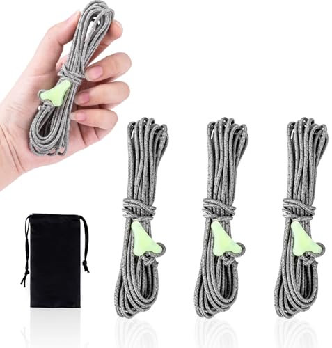 HIKEMAN Reflective Tent Guy Ropes - 2mm UHMWPE Camping Guide Rope,4M Guy Line with Luminescent Tensioner for Outdoor Camping Hiking Awning Tents (Grey)