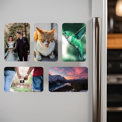 Personalised Fridge Magnets Pack of 5 9cm x 5.5cm Custom Glossy Photo Logo Print Rectangular Photo Tiles, Small Custom Gift. Unique Small Keepsake