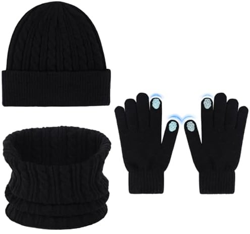 KunpengZen Valentinstag Wintermütze Schal handschuh Set für Damen/Herren Weihnachts- und Erntedankgeschenke- Beanie, Schlauchschal, Touchscreen-Handschuhe mit Fleecefutter - Warmes 3-in-1-Geschenkset