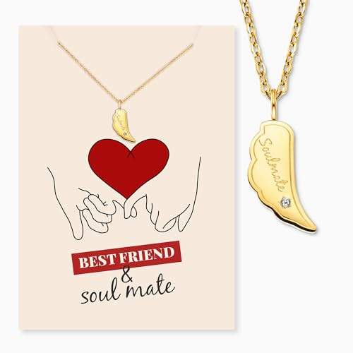 Engelsrufer Grußkarte Soulmate mit Halskette Edelstahl Gold – Liebevolles Geschenk für beste Freundin oder Partnerin – Emotion & Stil