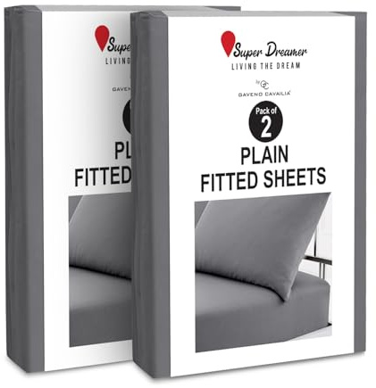GC GAVENO CAVAILIA 2 Pack Fitted Sheet King Size - Deep Pocket 25cm - Microfiber Bed Sheet (152x203 cm) - Wrinkle & Fade Resistant - Elastic Corners - Breathable & Easycare Bottom Sheet - Charcoal