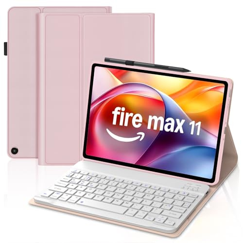 JADEMALL Keyboard Case for Fire Max 11 Tablet (13th Generation, 2023), Slim Cover with Detachable Wireless Bluetooth Keyboard for All-New Fire Max 11 Tablet 11-inch 2023 Released, Pink