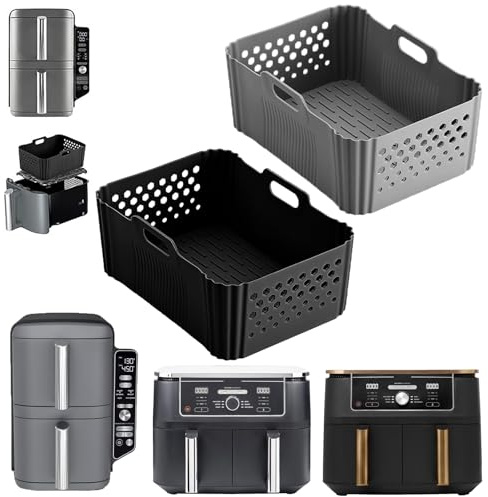 2 Stück silikonform Heißluftfritteuse, Airfryer Zubehör für Ninja Foodi Max Dual Zone AF400EU/AF500EU/AF500EUCP 9,5L,10.4L, Double Stack XL SL400EUCP, Airfryer Silikonform mit Lüftungslöchern