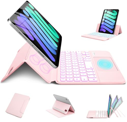 MePadKey Étui avec clavier magique avec pavé tactile pour iPad mini 7 (2024)/Mini 6 (2021) 8,3, fin et magnétique avec clavier trackpad rétroéclairé de type C 7 couleurs pour iPad mini 7{^>e<^} (A17