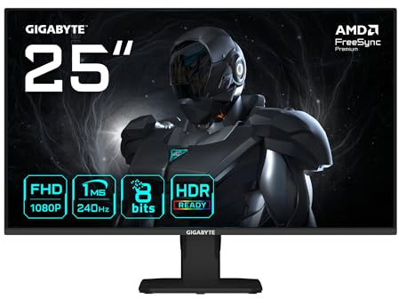 Gigabyte GS25F2A Monitor Gaming 25 FHD - 1920 x 1080, 240Hz, 1ms, 300 cd/m², Display HDR 10, HDMI 2.0, DisplayPort 1.4
