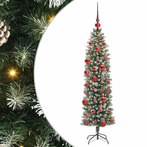 vidaXL Albero di Natale Artificiale Sottile Verde e Bianco 150 cm, Albero Slim Artificiale, Decorazione Natalizia a Forma di Cono, Ideale per Interni ed Esterni, Risparmio di Spazio