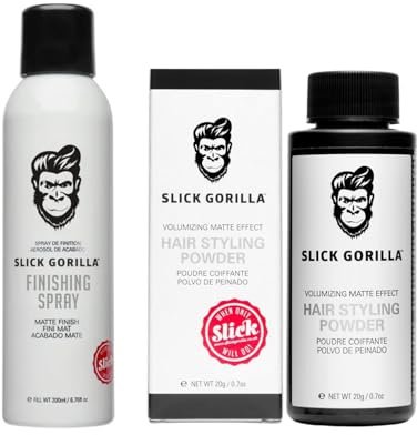 Slick Gorilla Männer Styling-Bundle – Finishing-Spray leichter bis mittlerer Halt & Haarstyling-Puder 20 ml, Mattes Finish, 24h Halt, Volumen & Textur