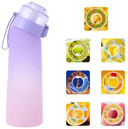 ZVD Gourde Sport,650ml éTanches Gourde Paille,éQuipé De Avec Dosettes En 7 Saveurs Et,Pods ParfuméS Pour Eau Aromatique 0 Sucre,Pour Gym,Randonné (Violet Dégradé)