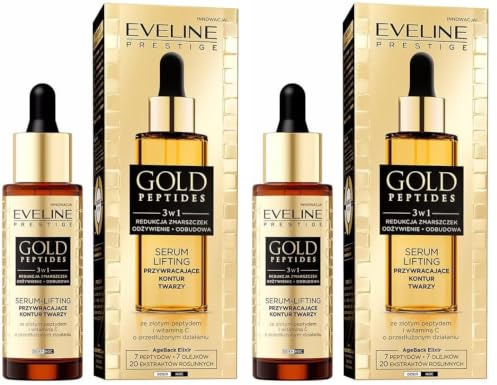 Eveline Cosmetics Gold Peptides Lifting Gesichtsserum - Anti-Aging Formel mit Peptiden, Ceramiden, Vitamin C & Pflanzenstammzellen - 30 ml (Packung mit 2)