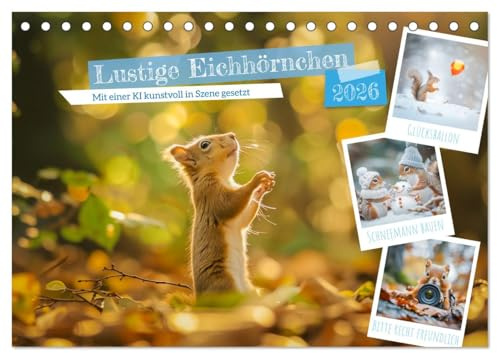 Lustige Eichhörnchen (Tischkalender 2026 DIN A5 quer), CALVENDO Monatskalender: Mit ihren flinken Bewegungen, ihrem plüschigen Fell und ihren ... im gesamten Waldreich. (CALVENDO Tiere)