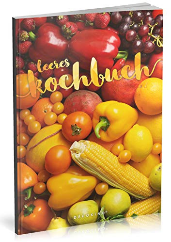 Dékokind® Leeres Kochbuch: Für über 80 Lieblingsrezepte || Ca. A5 Softcover || Rezeptbuch zum Selbstgestalten / Selberschreiben mit Inhaltsverzeichnis || Motiv: Bunte Früchte