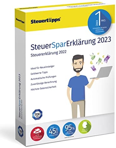 SteuerSparErklärung 2023, Schritt-für-Schritt Steuersoftware für die Steuererklärung 2022, CD-Version für Windows 8, 10 und 11