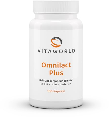 vitaworld Omnilact Plus, 10 Milliarden Milchsäurebakterien aus 10 verschiedenen Stämmen pro Kapsel, Magensaftresistente Verkapselung, Mit dem präbiotischen Ballaststoff Inulin, 100 Kapseln