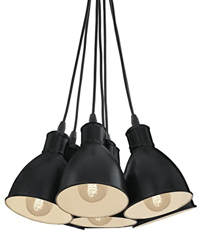 EGLO Pendellampe Priddy, 7 flammige Vintage Pendelleuchte im Industrial Design, Retro Hängelampe aus Stahl, Farbe: Schwarz, weiß, Fassung: E27