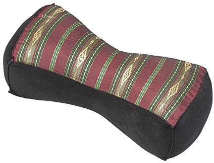 Kissen ca. 30x15x10cm, ergonomisch geformt und fest, mit Füllung aus 100% Kapok 30x15x10 cm, Thai Design Gold & rot gestreift. Perfekt als Nackenkissen, Stützkissen bei der Massage