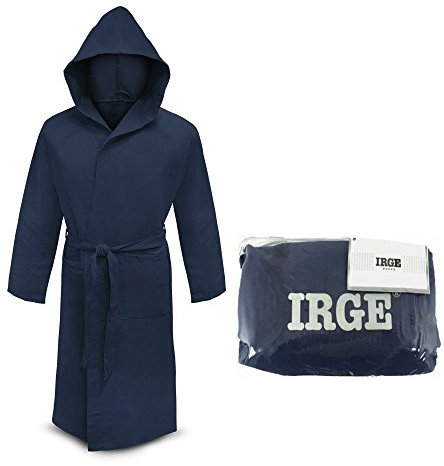 Irge Accappatoio Microfibra Cappuccio e Borsetta Unisex (Blu, M)